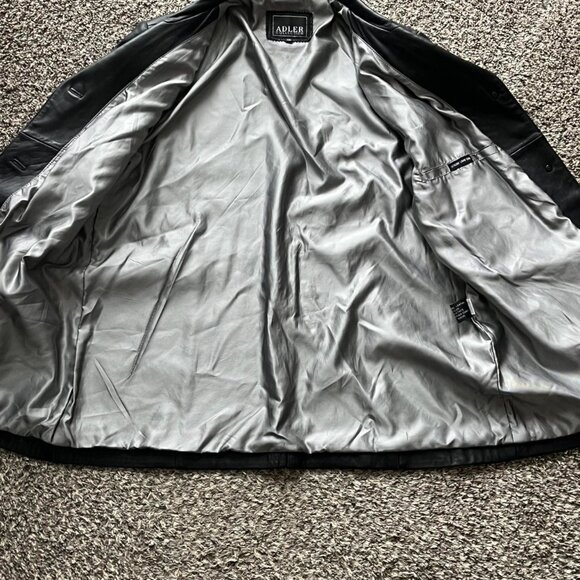 Adler Genuine Lamb Skin Leather Trench Coat Mens XL Black Biker Moto Minimalist - Picture 4 of 8